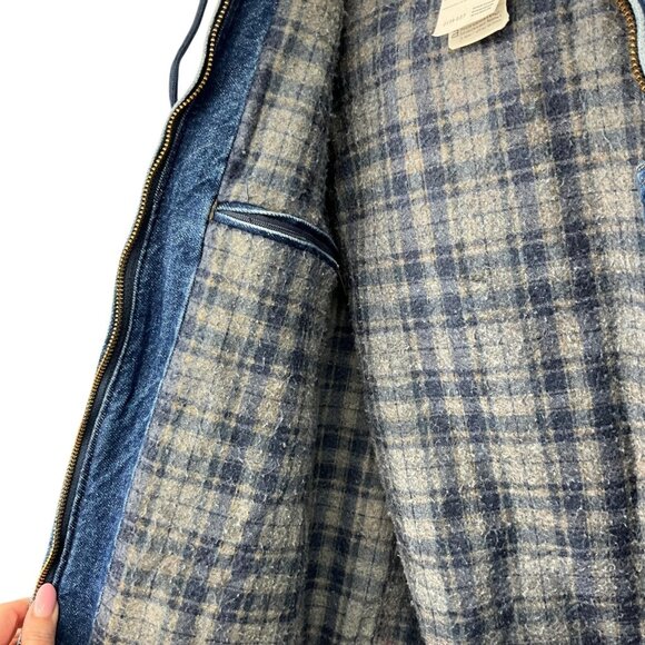 Vintage Carhartt Blanket Lined Jacket Mens M Denim Hooded Buffalo Plaid J139 DST - Picture 11 of 16